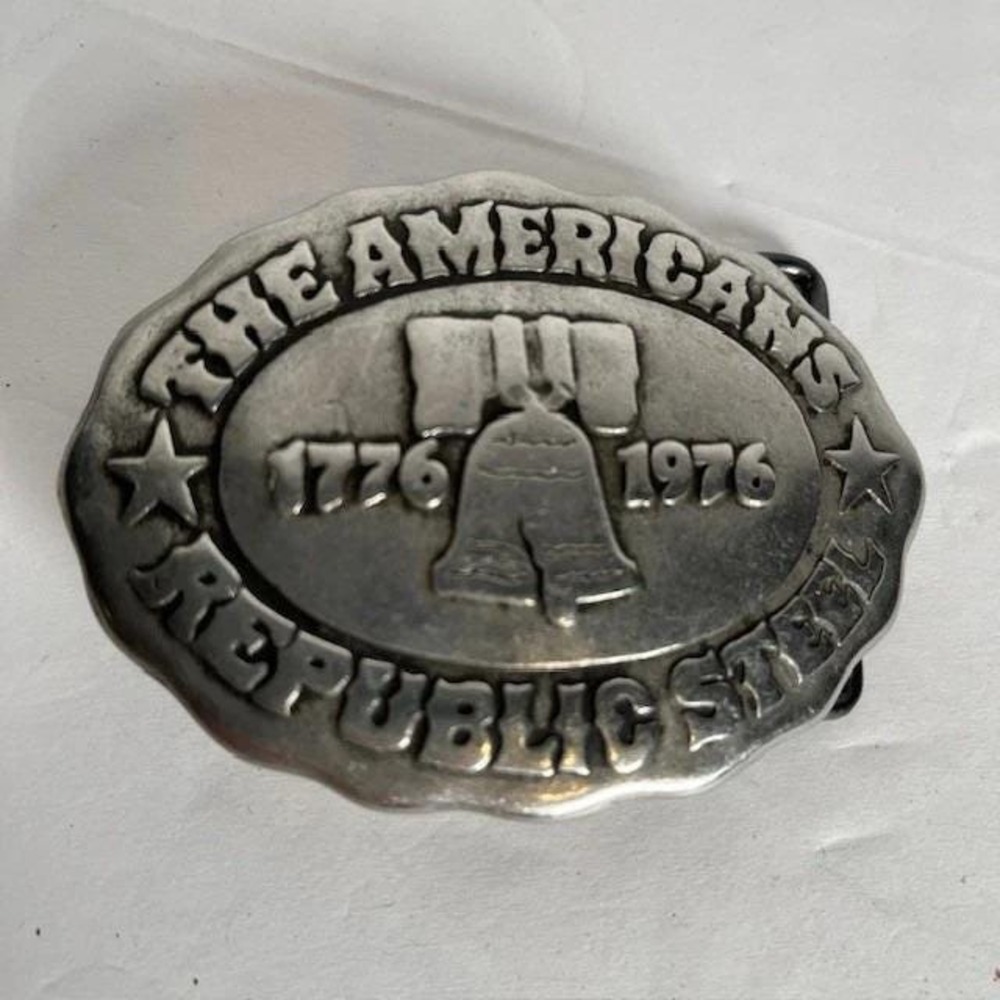 VTG The American Republic Steel Belt Buckle 1776-1976 Liberty Bell Patriotic